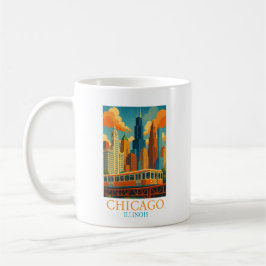 Chicago Illinois Skyline Vintage Kunst Reise Kaffeetasse