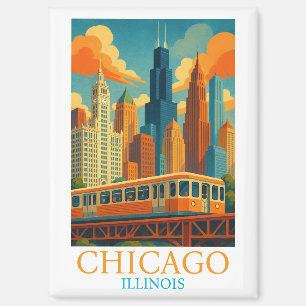 Chicago Illinois Skyline Vintage Kunst Reise Magnet
