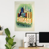 Chicago Illinois Skyline Vintage Travel Poster (Heimbüro)