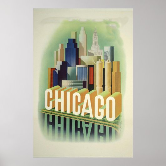 Chicago Illinois Skyline Vintage Travel Poster (Vorne)