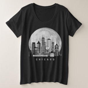 Chicago Illinois Skyline Vollmond Große Größe T-Shirt