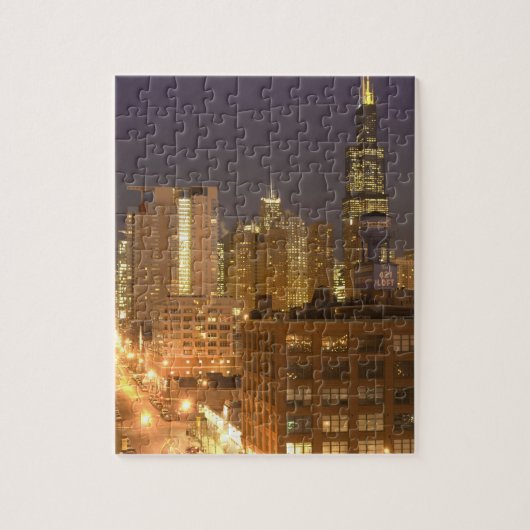 Chicago, Illinois, Skyline von West Loop bei Puzzle (Vertikal)