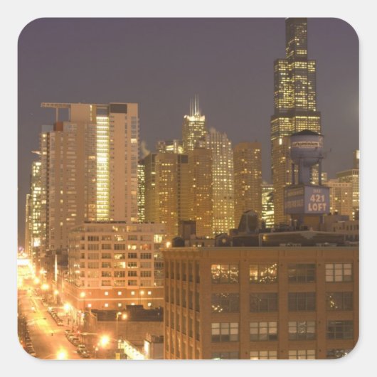 Chicago, Illinois, Skyline von West Loop, Quadratischer Aufkleber (Vorderseite)