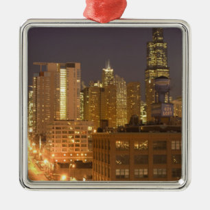 Chicago, Illinois, Skyline von West Loop: Silbernes Ornament