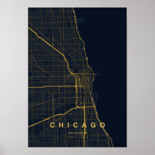 Chicago Illinois Stilisierte Kartenprint   Moderne Poster