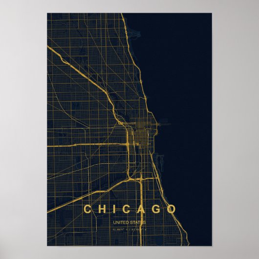 Chicago Illinois Stilisierte Kartenprint | Moderne Poster (Vorne)