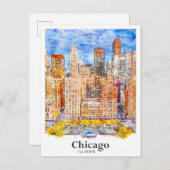 Chicago Illinois Travel Watercolor Hand Drawing Postkarte (Vorne/Hinten)