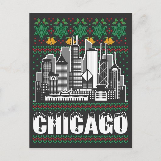 Chicago Illinois Ugly Christmas Postkarte (Vorderseite)