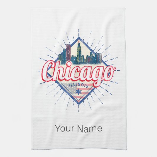 Chicago Illinois United Staaten Retro Skyline USA Geschirrtuch (Vertikal)
