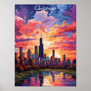 Chicago Illinois US Reise Stadt Malerei Ästhetik Poster
