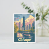 Chicago Illinois USA Vintage Travel Illustration Postkarte (Stehend Vorderseite)