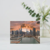 Chicago Illinois View während der Sunset Postkarte (Stehend Vorderseite)