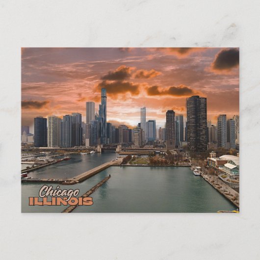 Chicago Illinois View während der Sunset Postkarte (Vorderseite)