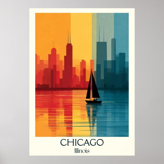 Chicago Illinois Vintag Lakefront Skyline Kunst, D Poster (Vorne)
