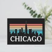 Chicago Illinois Vintag Retro Sunset Skyline Karte (Stehend Vorderseite)
