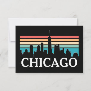 Chicago Illinois Vintag Retro Sunset Skyline Karte