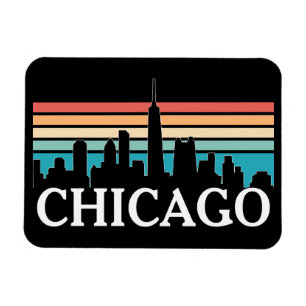 Chicago Illinois Vintag Retro Sunset Skyline Magnet