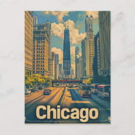 Chicago Illinois Vintag Retro Travel Illustration Postkarte