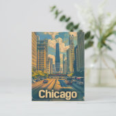 Chicago Illinois Vintag Retro Travel Illustration Postkarte (Stehend Vorderseite)