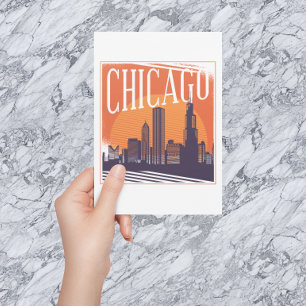 Chicago Illinois Vintage-Silhouette Postkarte