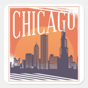 Chicago Illinois Vintage-Silhouette Quadratischer Aufkleber