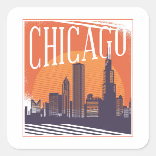 Chicago Illinois Vintage-Silhouette Quadratischer Aufkleber