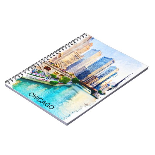 Chicago Illinois Watercolor City View Notizblock (Linke Seite)