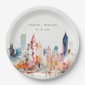 Chicago Illinois Watercolor Landscape Wedding Pappteller (Vorderseite)