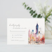Chicago Illinois Watercolor Landscape Wedding RSVP Karte (Stehend Vorderseite)