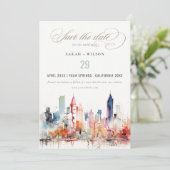 Chicago Illinois Watercolor Landscape Wedding Save The Date (Stehend Vorderseite)