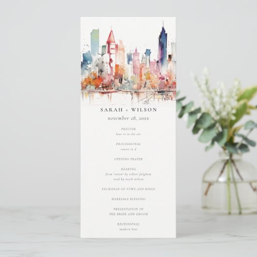 Chicago Illinois Watercolor Scape Wedding Program Einladung (Stehend Vorderseite)