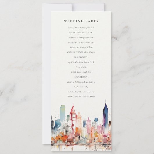 Chicago Illinois Watercolor Scape Wedding Program Einladung (Rückseite)
