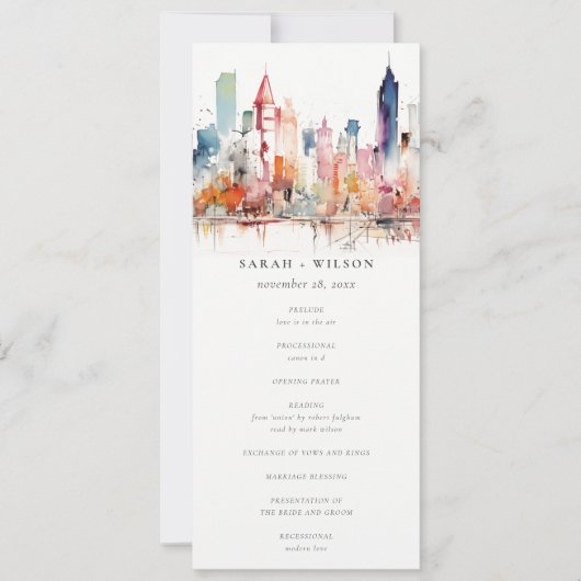 Chicago Illinois Watercolor Scape Wedding Program Einladung (Vorderseite)