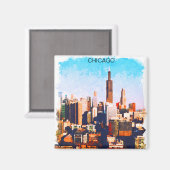 Chicago Illinois Watercolor Skyline View Magnet (Vorderseite/Rückseite)