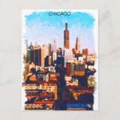 Chicago Illinois Watercolor Skyline View Postkarte (Vorderseite)