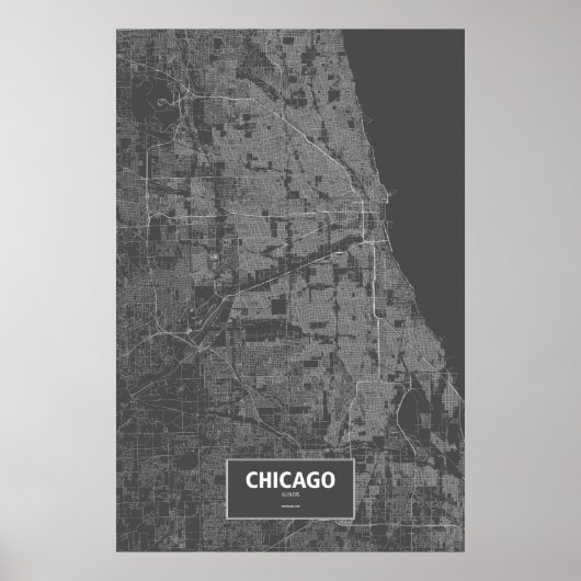 Chicago, Illinois (weiß auf schwarz) Poster (Vorne)