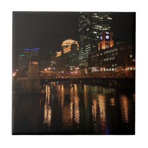 Chicago Illinois Windy City Night Gebäude Destiny Fliese