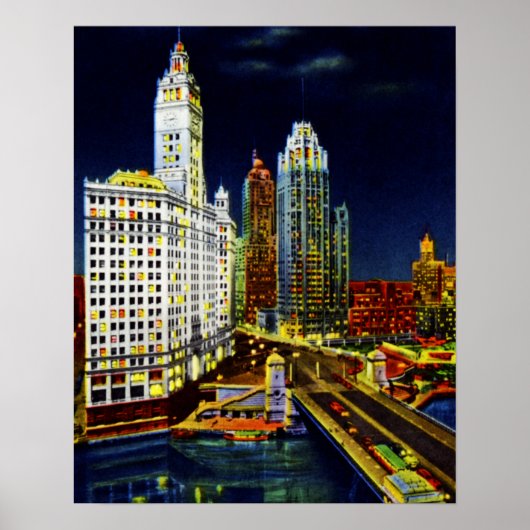 Chicago Illinois Wrigley Gebäude by Night Poster (Vorne)