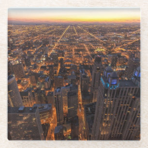 Chicago im Stadtzentrum gelegen am Sonnenuntergang Glasuntersetzer