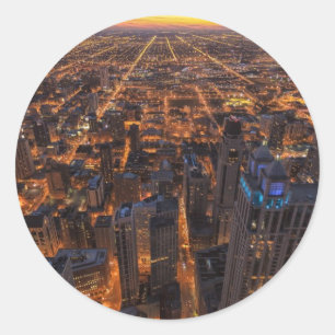 Chicago im Stadtzentrum gelegen am Sonnenuntergang Runder Aufkleber