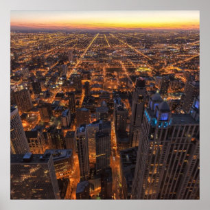 Chicago Innenstadt bei Sonnenuntergang Poster