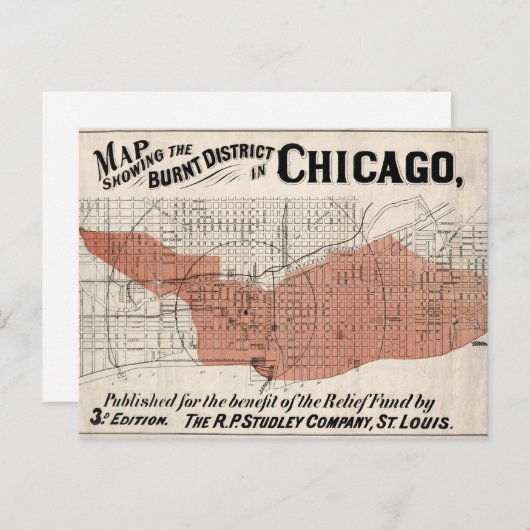 Chicago Karte ab 1871 nach dem Feuer wiederhergest (Vorne/Hinten)