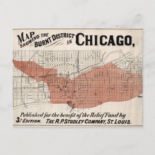 Chicago Karte ab 1871 nach dem Feuer wiederhergest (Vorderseite)