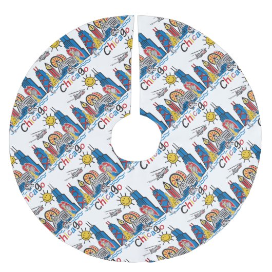 Chicago Kids Skyline Polyester Weihnachtsbaumdecke (Vorderseite)