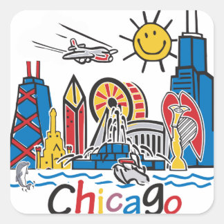 Chicago Kids Skyline Quadratischer Aufkleber