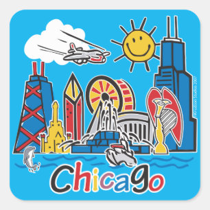 Chicago Kids Skyline Quadratischer Aufkleber