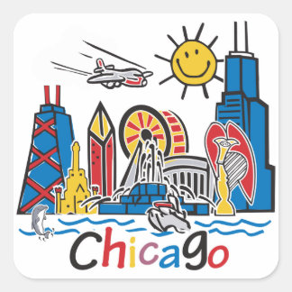 Chicago Kids Skyline Quadratischer Aufkleber