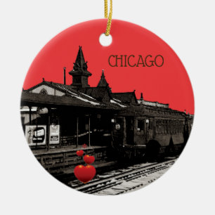 Chicago L 1950 Aquarell Sepia-Fotografie U-Bahn Keramikornament