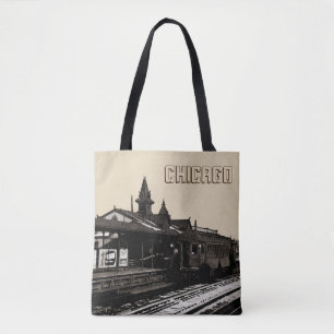 Chicago L 1950 Aquarell Sepia-Fotografie U-Bahn Tasche