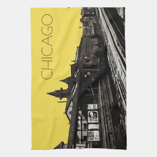 Chicago L 1950 Wasserfarbe Sepia Fotograf U-Bahn Handtuch (Vertikal)